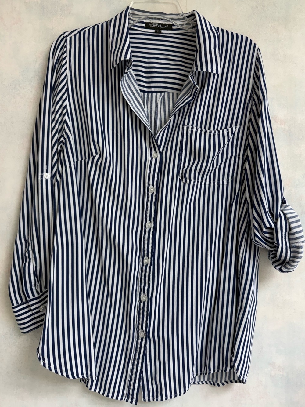 1X Women’s Button Up Blouse in Blue and White Stripes